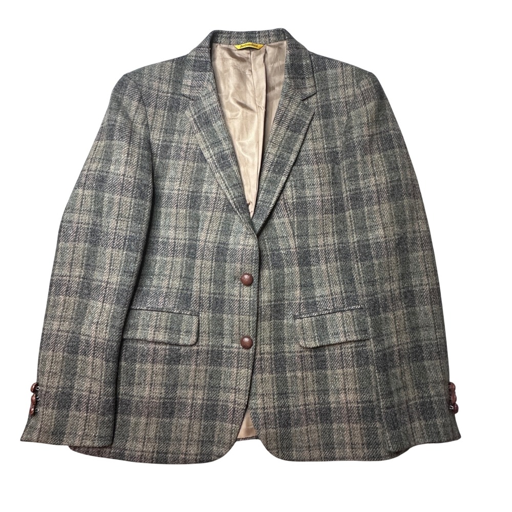 Vintage Justin Ltd Blazer Women 35 Grey Plaid Wool Blend Two Button Academic